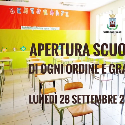 Ad Agropoli la scuola riapre il 28 settembre: la decisione del sindaco 