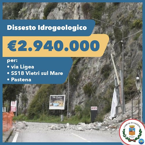 Al Comune di Salerno 3 milioni per mitigazione dissesto idrogeologico, un terzo per la frana al confine con Vietri