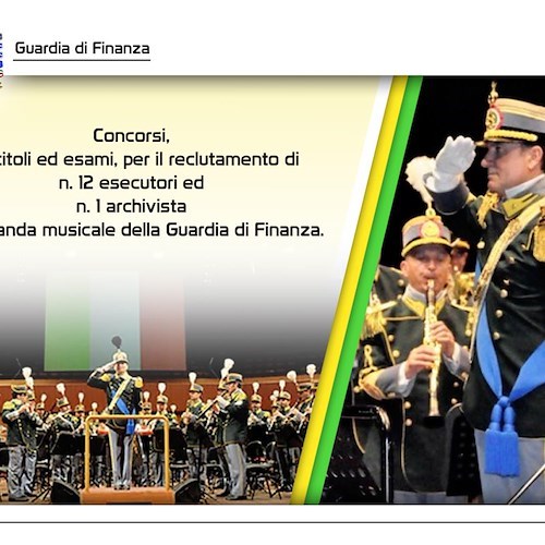 Banda Musicale della Guardia di Finanza recluta 12 esecutori e 1 archivista: come candidarsi 