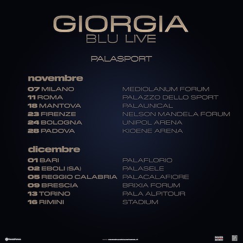 "Blu Live", 2 dicembre Giorgia arriva al PalaSele di Eboli: al via le prevendite