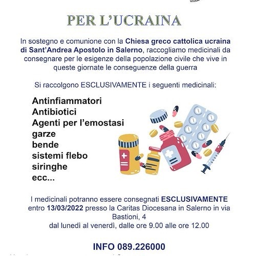 Caritas Salerno e Ufficio Migrantes organizzano raccolta di medicinali per l’Ucraina