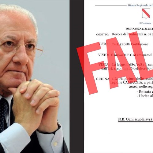 “Dal 21 ottobre si torna a scuola in tutta la Campania”, De Luca smentisce l’ordinanza fake