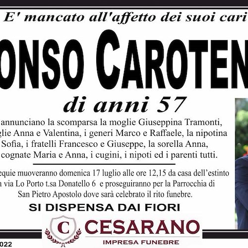 Dolore e incredulità a Scafati, si è spento il consigliere comunale Alfonso Carotenuto. Aveva 57 anni 