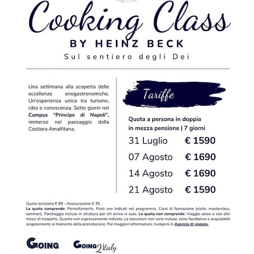 Going e Campus Principe di Agerola lanciano le cooking class in Costiera Amalfitana con chef Heinz Beck