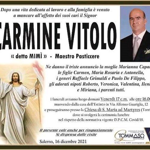 Lutto a Salerno: si è spento Carmine Vitolo, patron della storica Pasticceria Vitolo