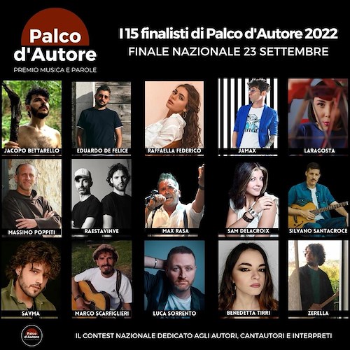 "Palco d'Autore 2022", ecco i 15 artisti della finale nazionale a Salerno