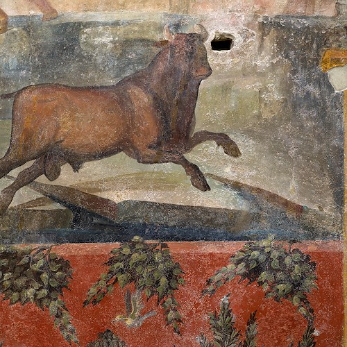 Pompei, dopo il restauro torna al suo splendore il grande affresco del giardino della Casa dei Ceii 
