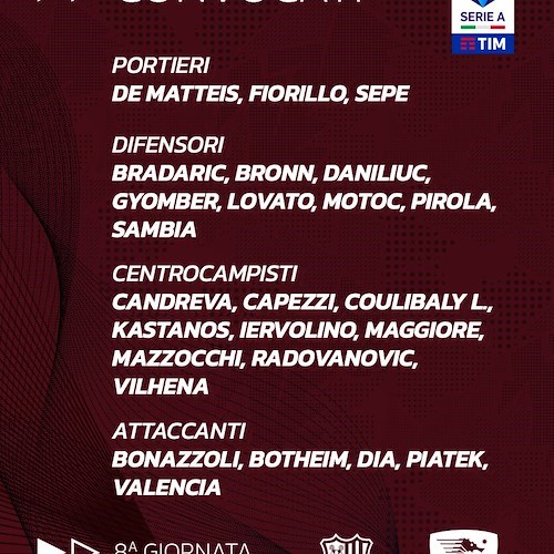 Salernitana, rifinitura e convocazioni per Reggio Emilia
