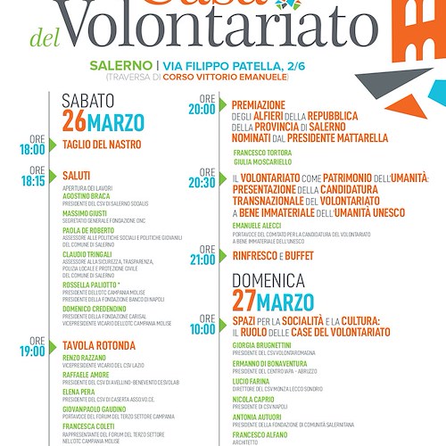 Salerno, sabato 26 marzo si inaugura la Casa del Volontariato 