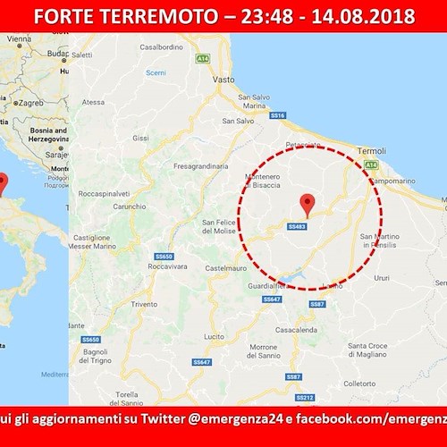 Scossa di Terremoto in provincia di Campobasso avvertita anche nel salernitano