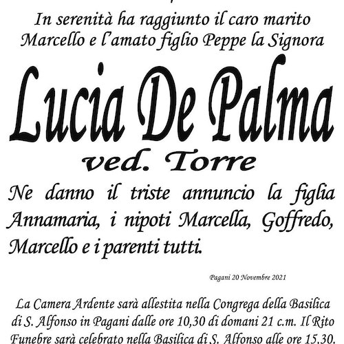 Si è spenta a Maiori Lucia Torre, vedova del sindaco di Pagani ucciso dalla camorra